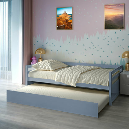 Twin Size Trundle Platform Bed Frame with Wooden Slat Support, Gray Trundle Bed Frame at Gallery Canada