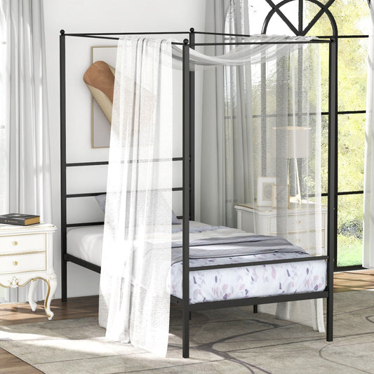 Twin/Full/Queen Size Metal Canopy Bed Frame with Slat Support-Twin Size, Black - Gallery Canada