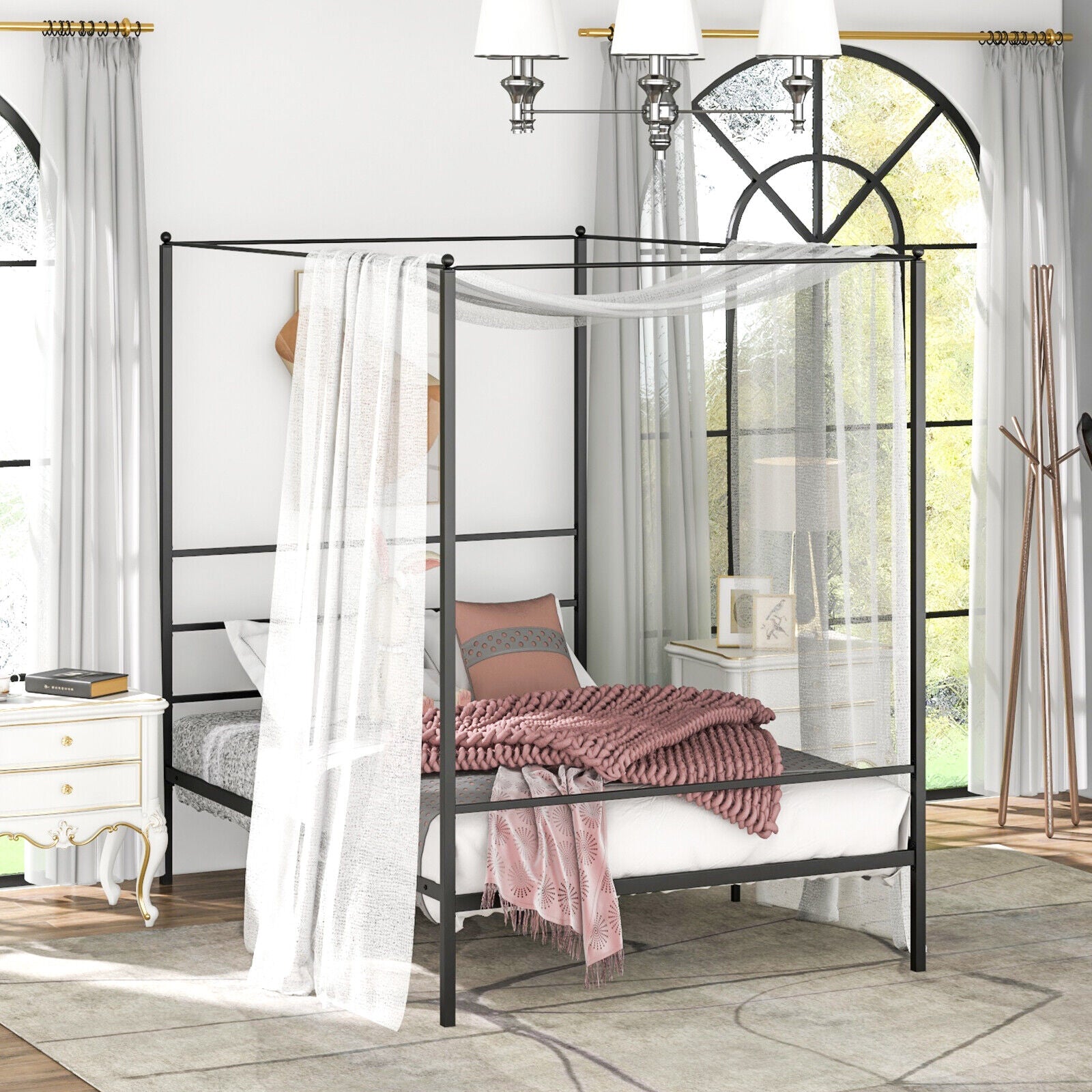 Twin/Full/Queen Size Metal Canopy Bed Frame with Slat Support-Full Size, Black Simple Bed Frame at Gallery Canada