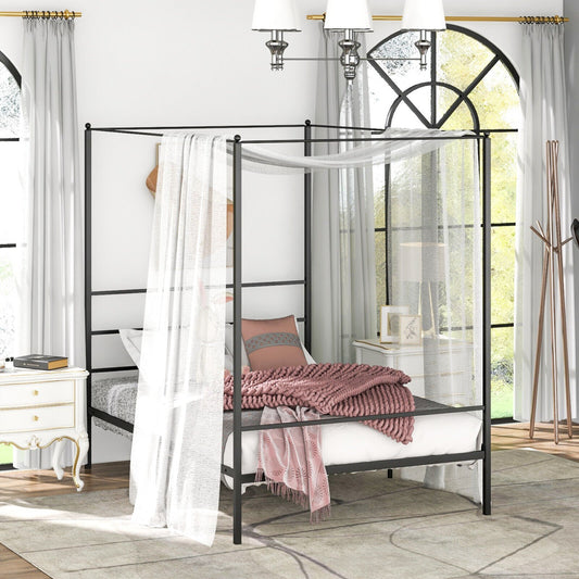 Twin/Full/Queen Size Metal Canopy Bed Frame with Slat Support-Full Size, Black - Gallery Canada