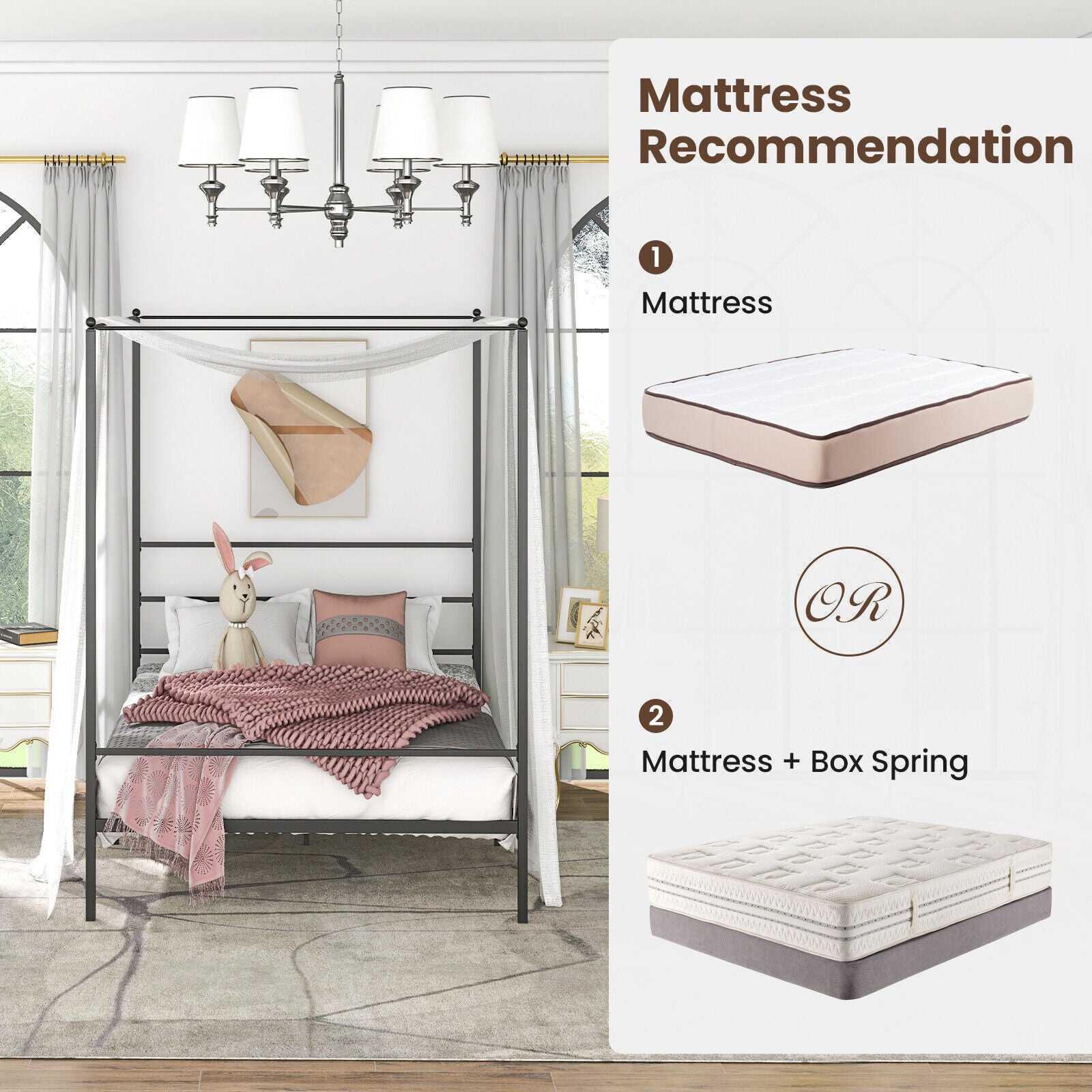 Twin/Full/Queen Size Metal Canopy Bed Frame with Slat Support-Full Size, Black Simple Bed Frame at Gallery Canada