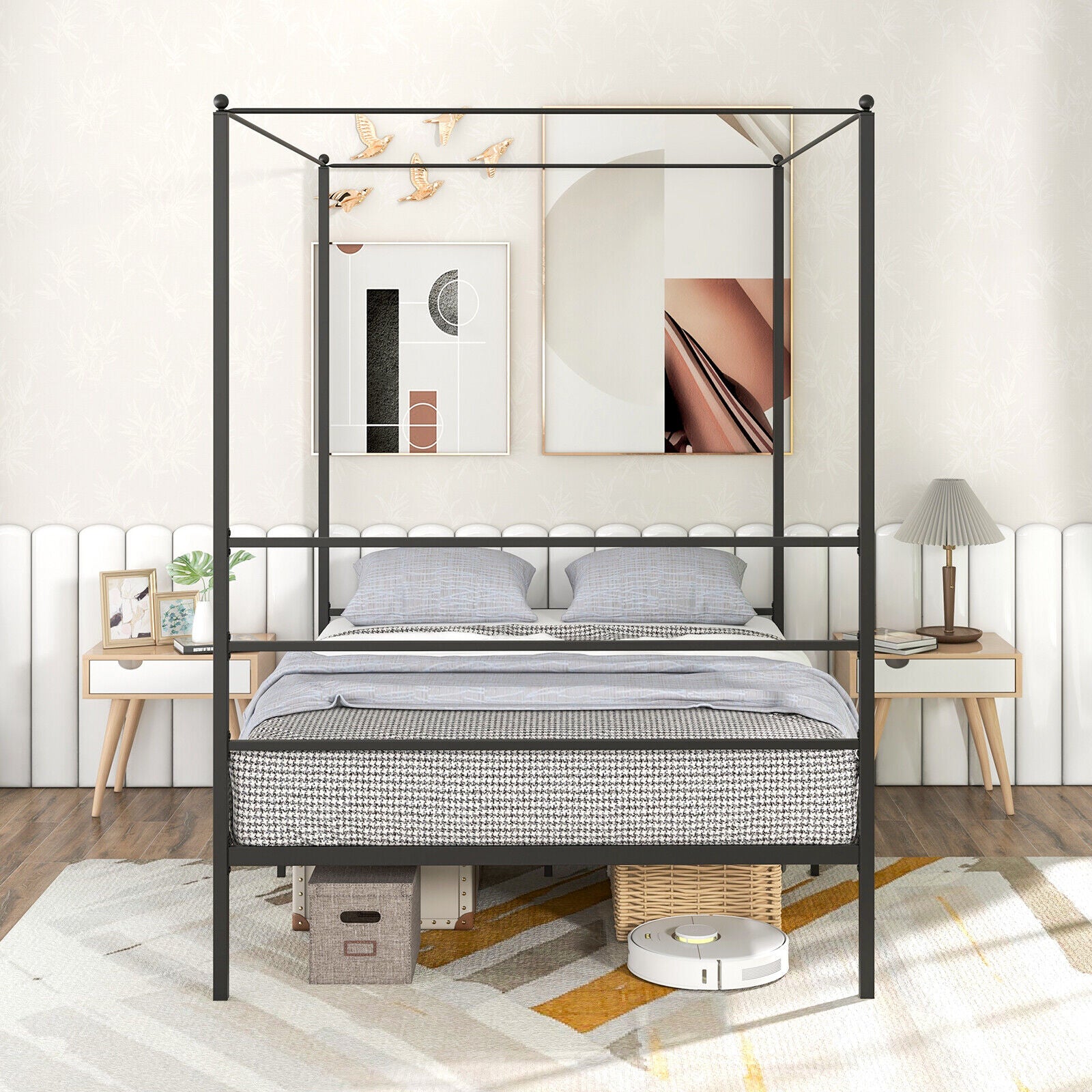 Twin/Full/Queen Size Metal Canopy Bed Frame with Slat Support-Full Size, Black Simple Bed Frame at Gallery Canada