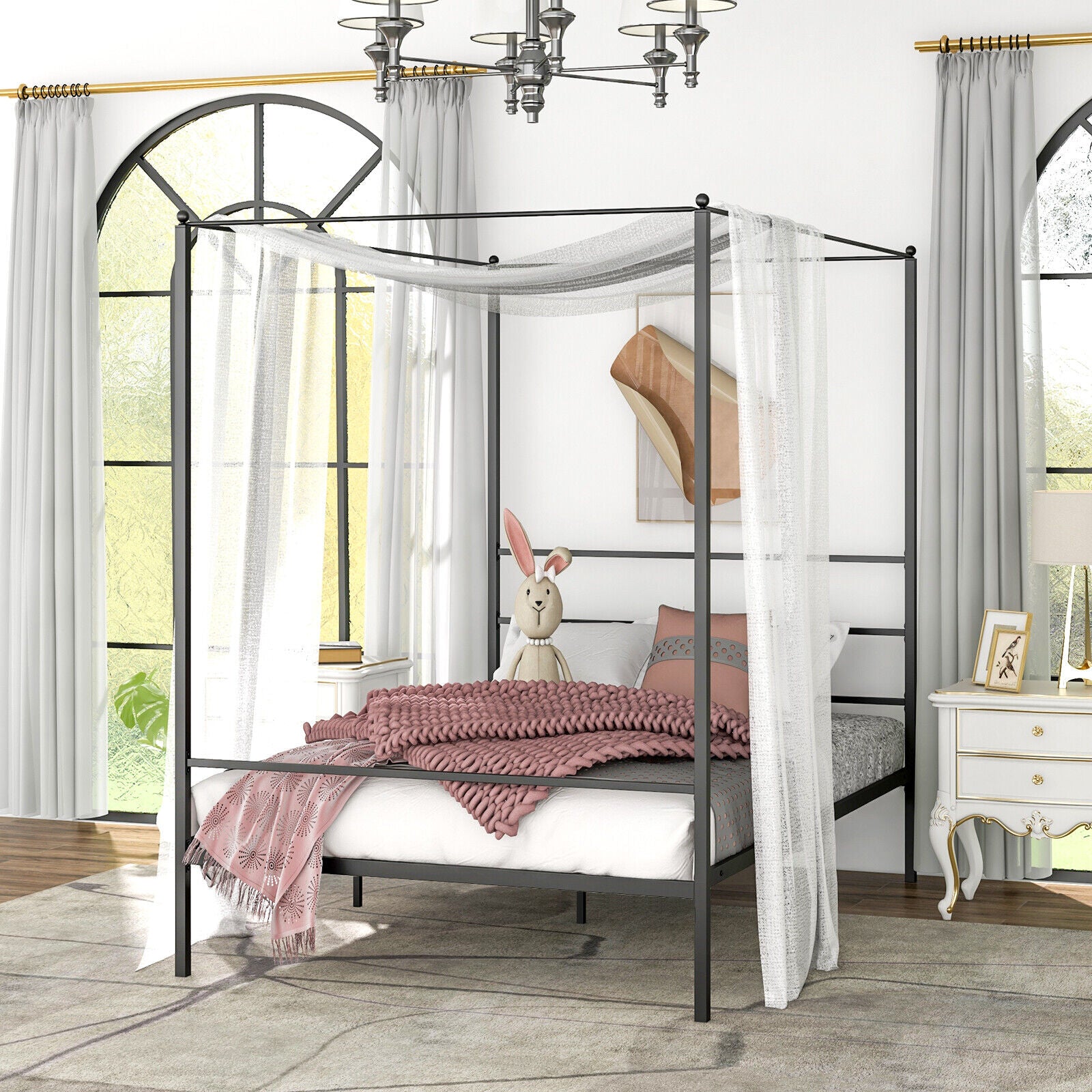 Twin/Full/Queen Size Metal Canopy Bed Frame with Slat Support-Full Size, Black Simple Bed Frame at Gallery Canada
