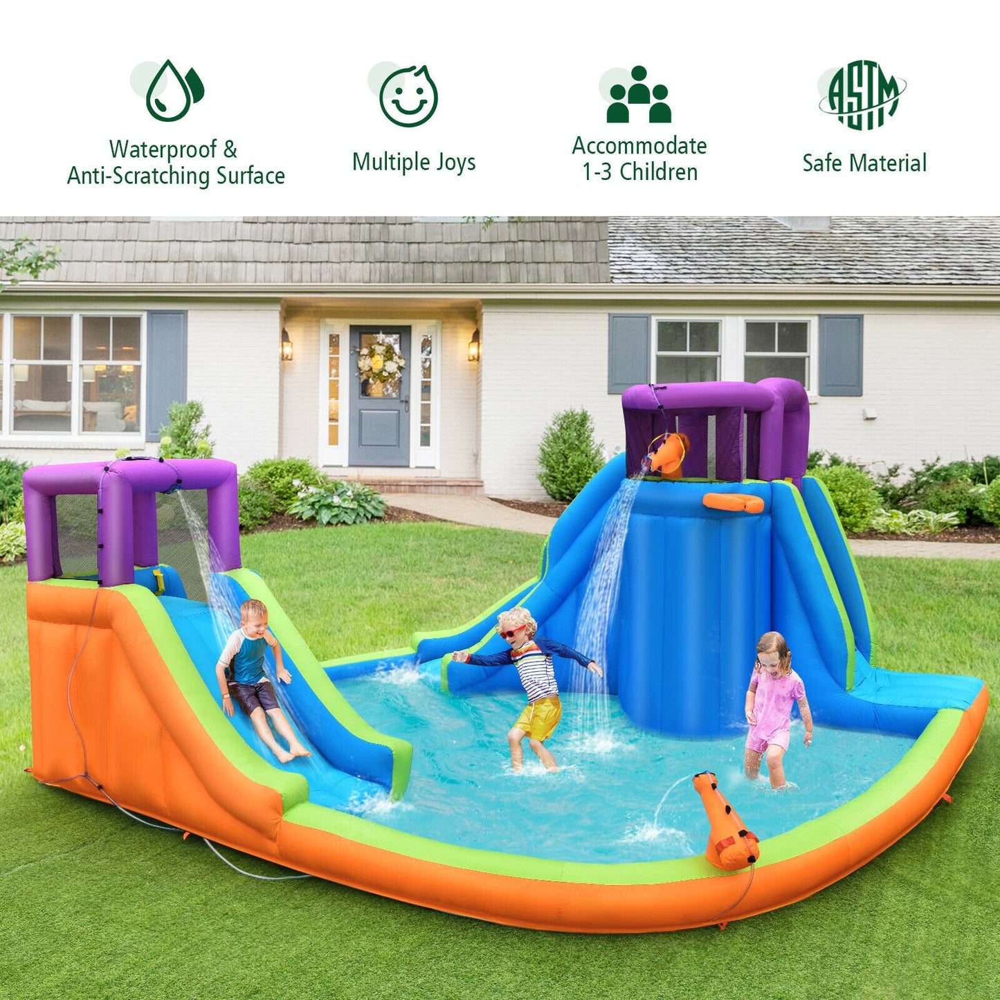 6-in-1 Inflatable Dual Water Slide Bounce House Without Blower Bounce House at Gallery Canada