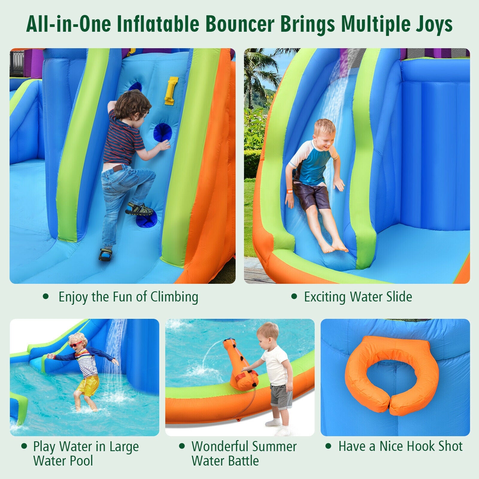 6-in-1 Inflatable Dual Water Slide Bounce House Without Blower Bounce House at Gallery Canada