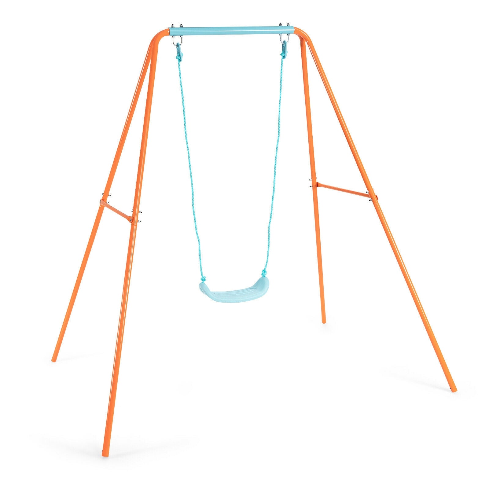 Outdoor Kids Swing Set with Heavy-Duty Metal A-Frame and Ground Stakes, Orange Swing & Playsets at Gallery Canada