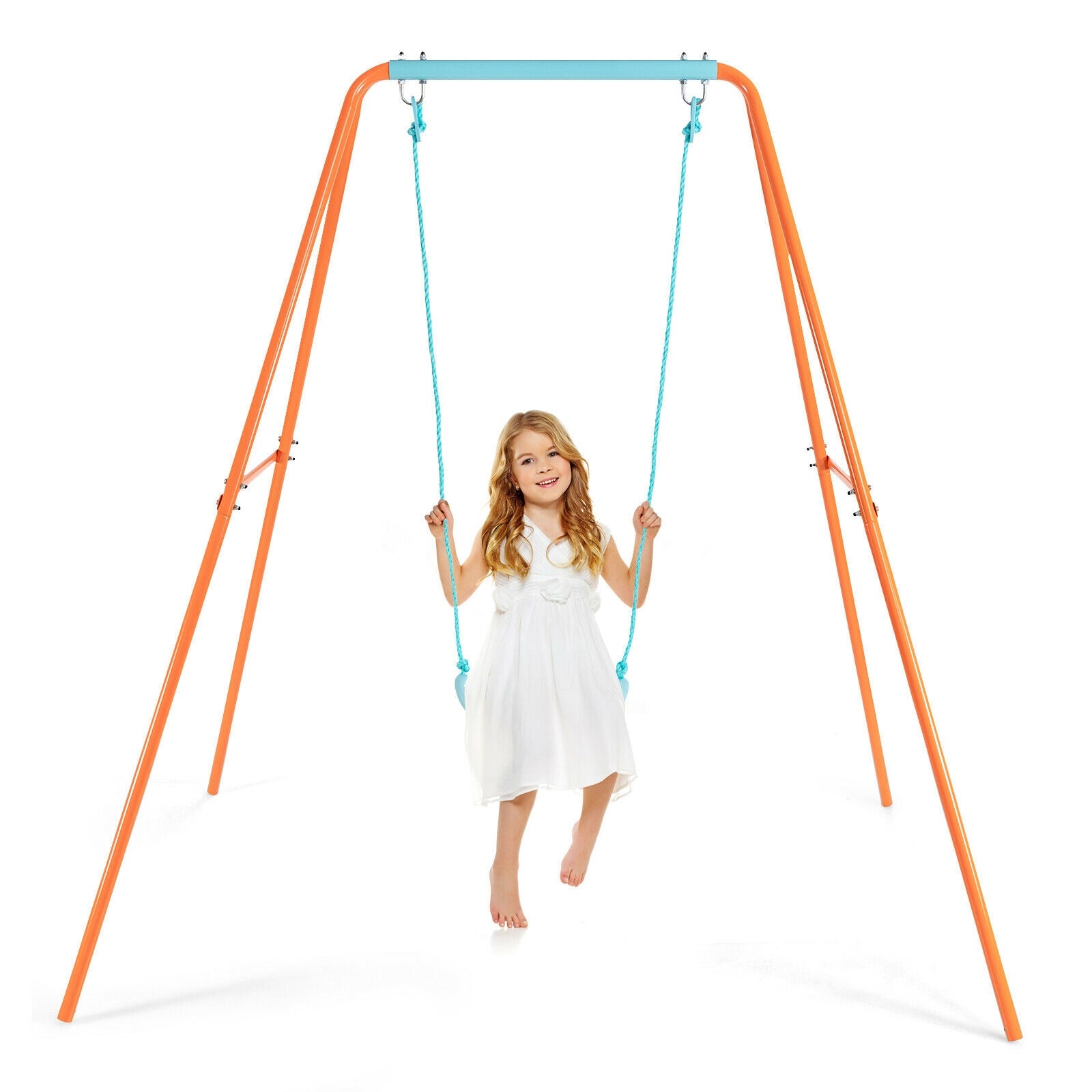 Outdoor Kids Swing Set with Heavy-Duty Metal A-Frame and Ground Stakes, Orange Swing & Playsets at Gallery Canada