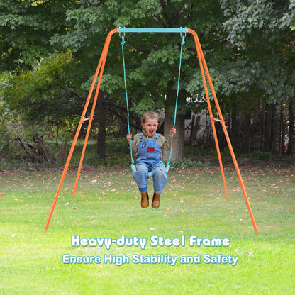 Outdoor Kids Swing Set with Heavy-Duty Metal A-Frame and Ground Stakes, Orange Swing & Playsets at Gallery Canada