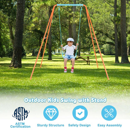Outdoor Kids Swing Set with Heavy-Duty Metal A-Frame and Ground Stakes, Orange Swing & Playsets at Gallery Canada