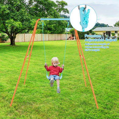 Outdoor Kids Swing Set with Heavy-Duty Metal A-Frame and Ground Stakes, Orange Swing & Playsets at Gallery Canada