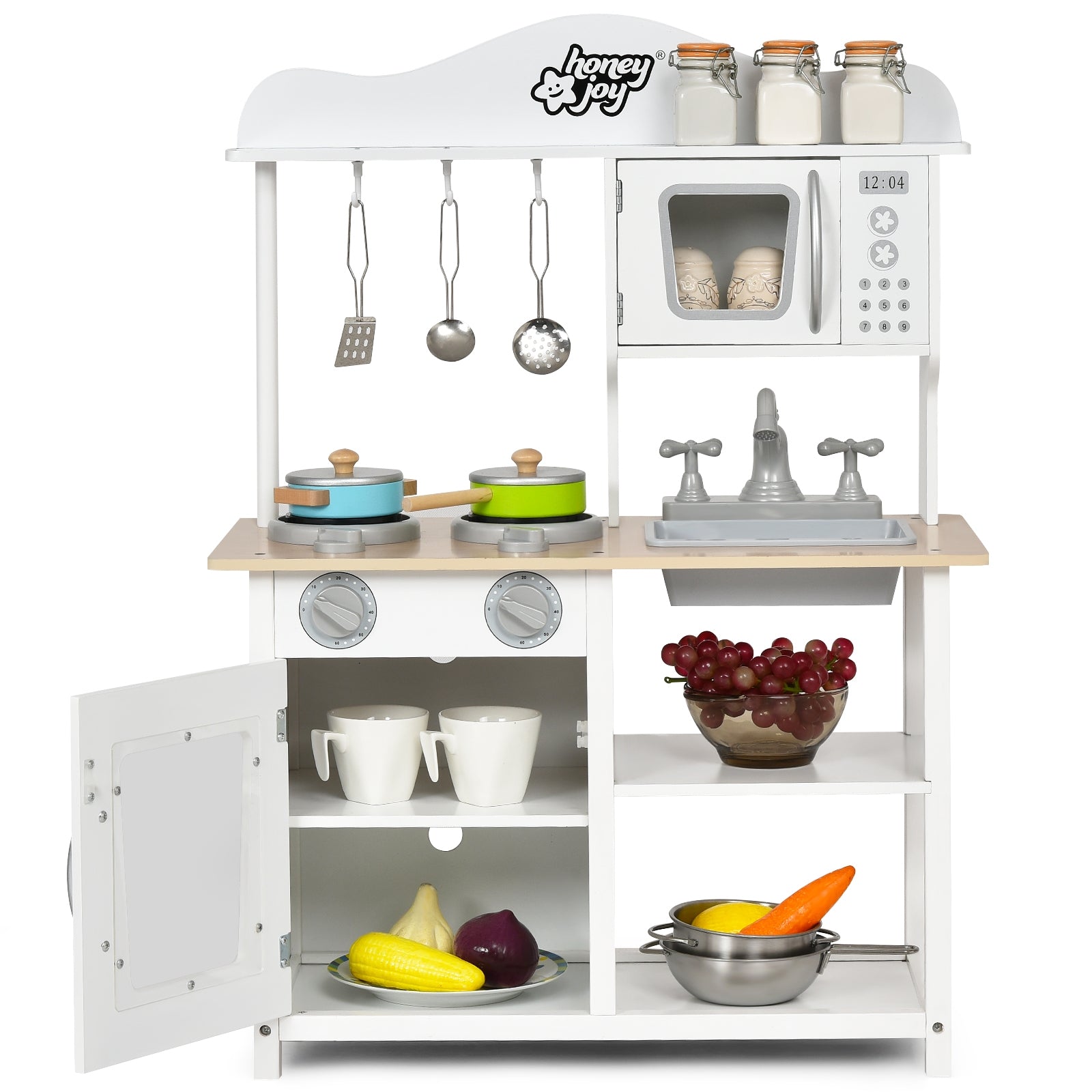 Wooden Pretend Play Kitchen Set for Kids with Accessories and Sink, White Play Kitchen Sets at Gallery Canada