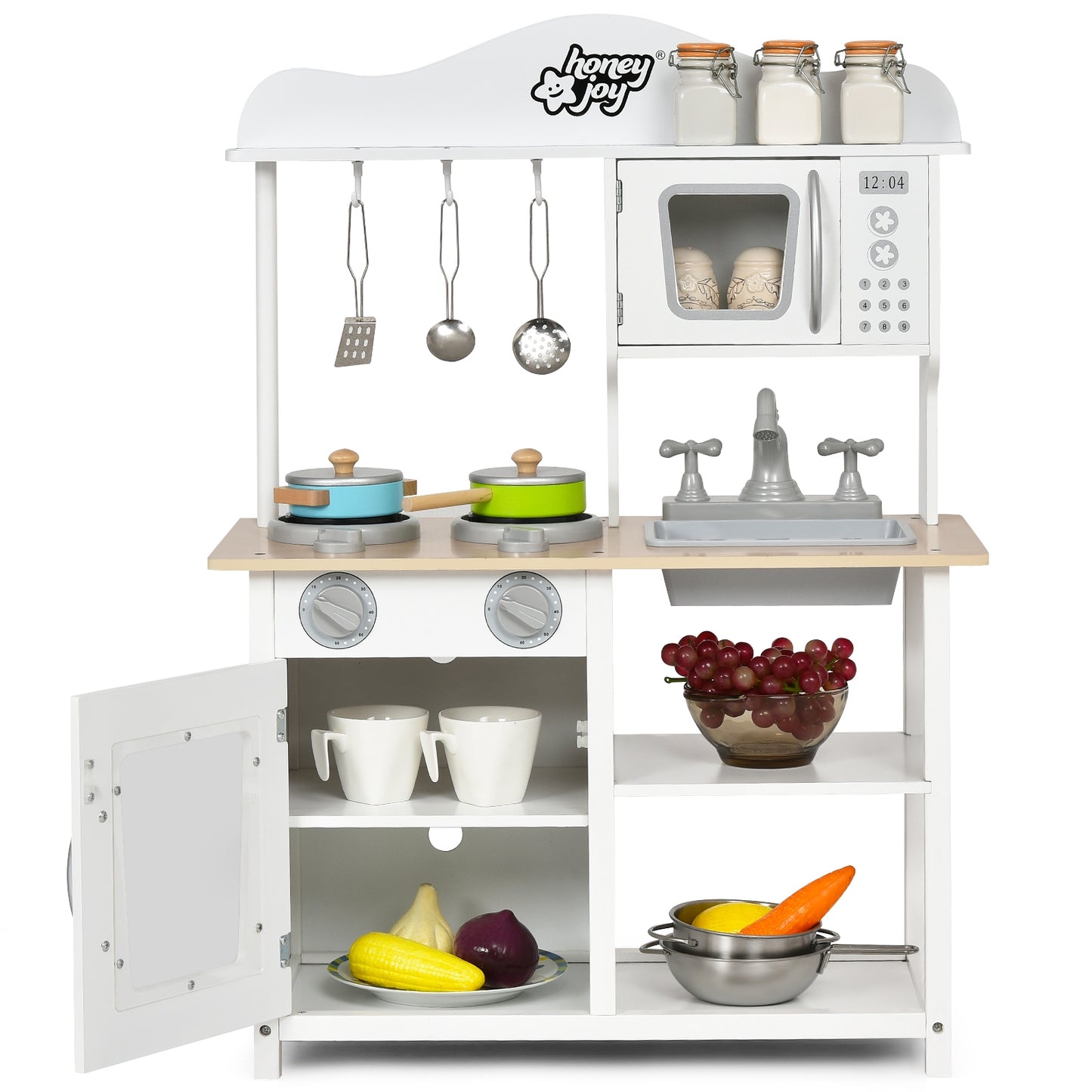 Wooden Pretend Play Kitchen Set for Kids with Accessories and Sink, White Play Kitchen Sets at Gallery Canada