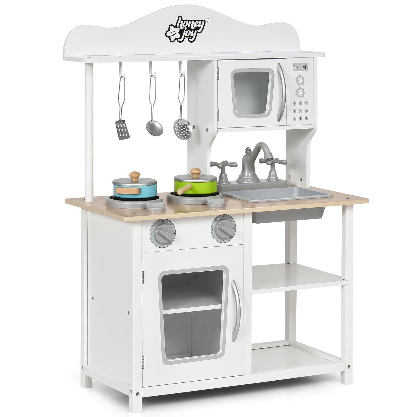 Wooden Pretend Play Kitchen Set for Kids with Accessories and Sink, White Play Kitchen Sets White at Gallery Canada