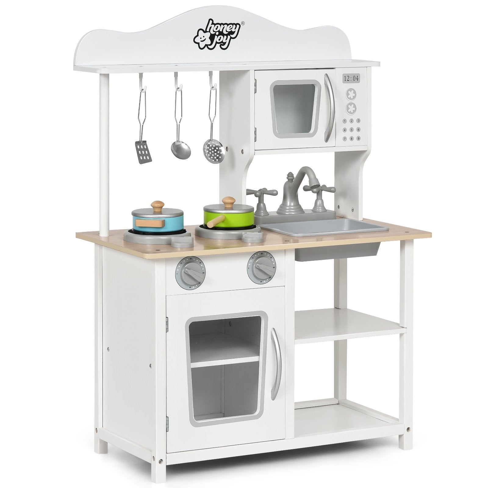 Wooden Pretend Play Kitchen Set for Kids with Accessories and Sink, White Play Kitchen Sets White at Gallery Canada