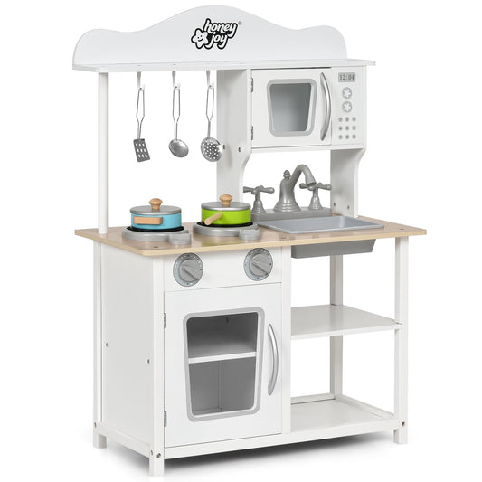 Wooden Pretend Play Kitchen Set for Kids with Accessories and Sink, White Play Kitchen Sets White at Gallery Canada