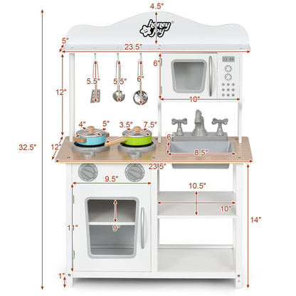 Wooden Pretend Play Kitchen Set for Kids with Accessories and Sink, White Play Kitchen Sets at Gallery Canada