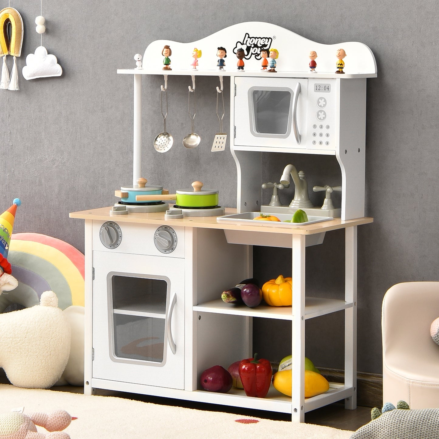 Wooden Pretend Play Kitchen Set for Kids with Accessories and Sink, White Play Kitchen Sets at Gallery Canada