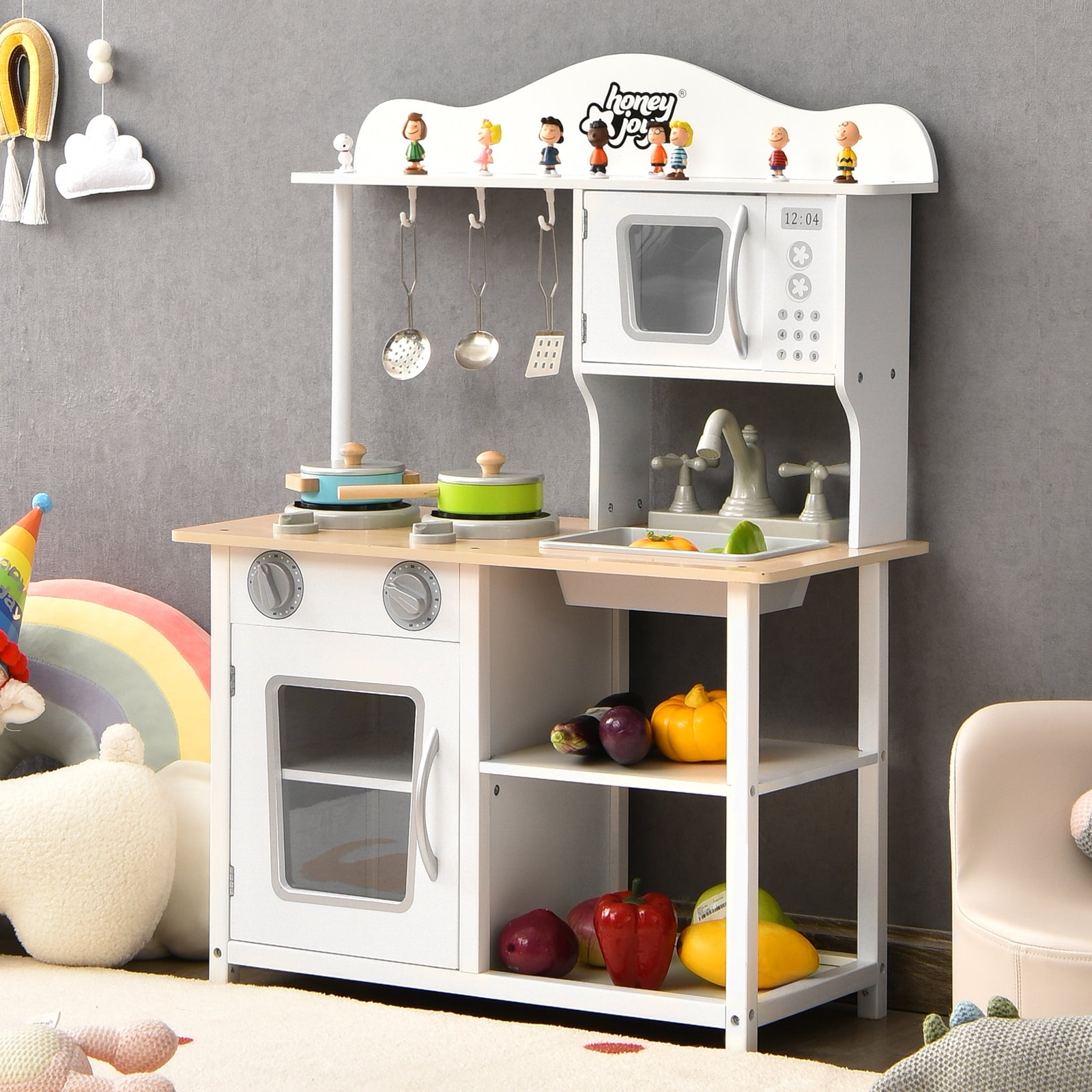 Wooden Pretend Play Kitchen Set for Kids with Accessories and Sink, White Play Kitchen Sets at Gallery Canada