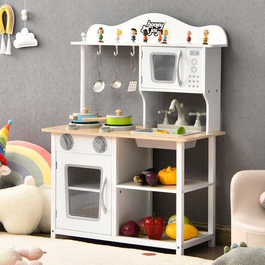 Wooden Pretend Play Kitchen Set for Kids with Accessories and Sink, White Play Kitchen Sets White at Gallery Canada