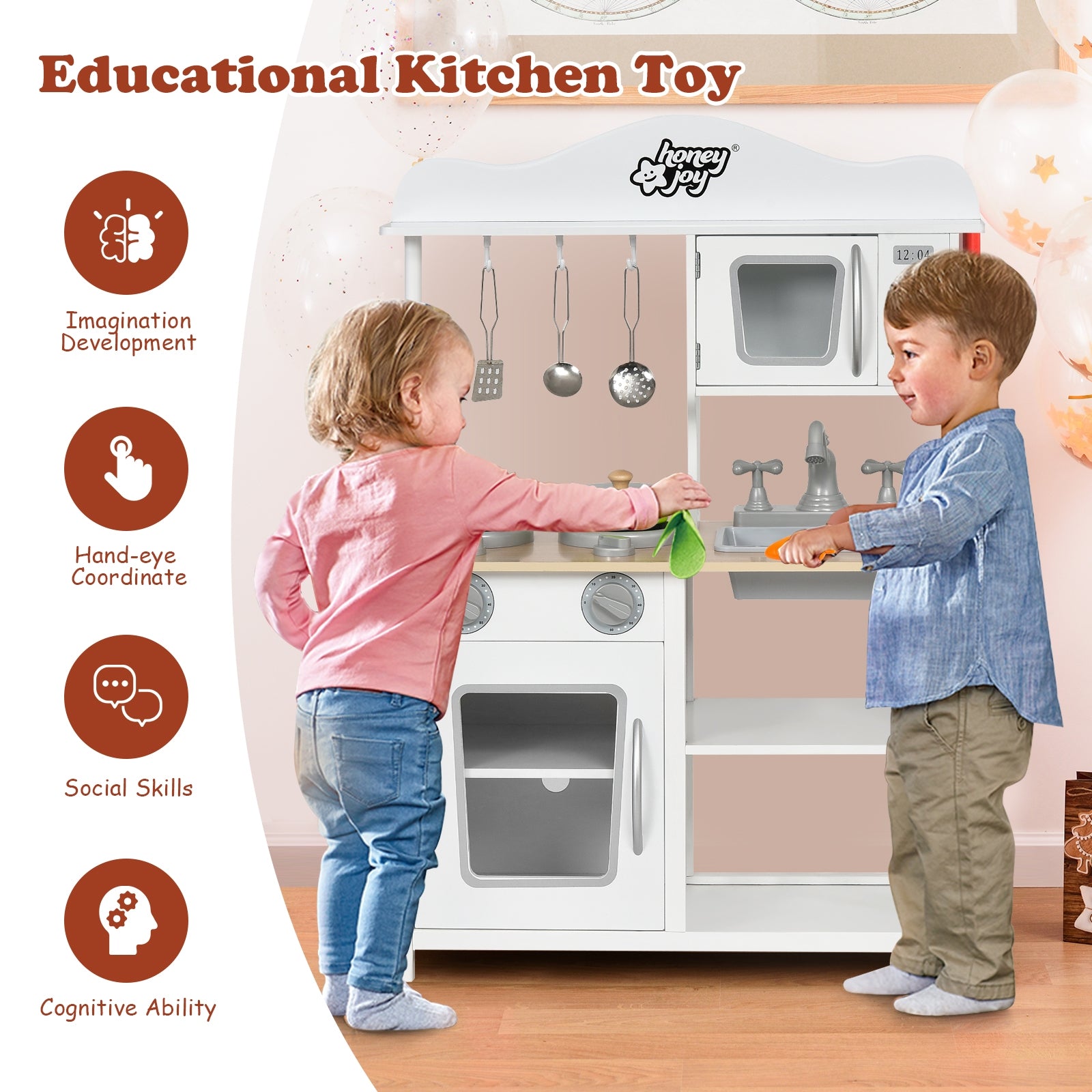 Wooden Pretend Play Kitchen Set for Kids with Accessories and Sink, White Play Kitchen Sets at Gallery Canada