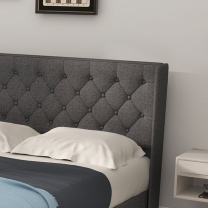Twin/Full/Queen Size Upholstered Platform Bed with Button Tufted Headboard-Full Size, Gray Simple Bed Frame at Gallery Canada