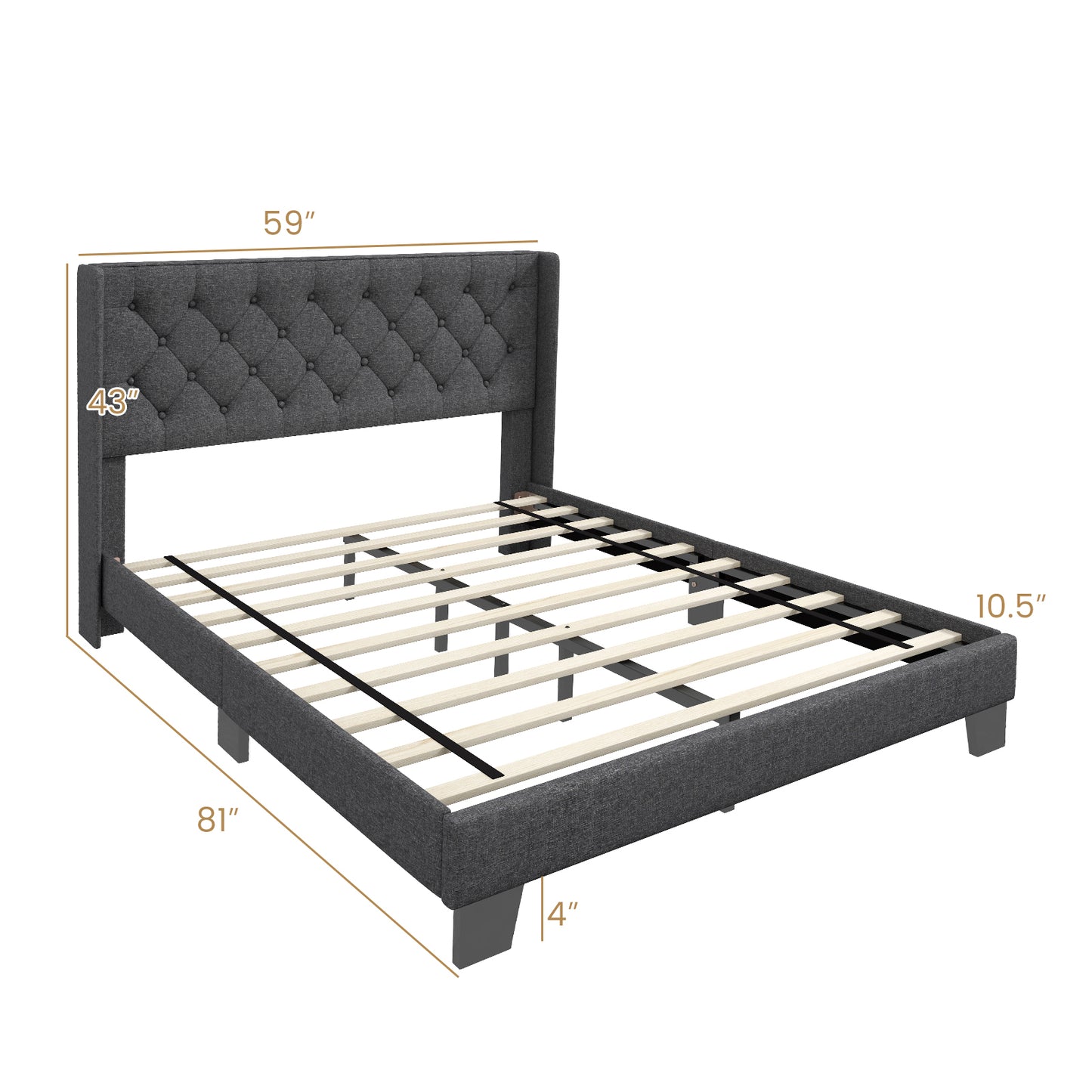 Twin/Full/Queen Size Upholstered Platform Bed with Button Tufted Headboard-Full Size, Gray Simple Bed Frame at Gallery Canada