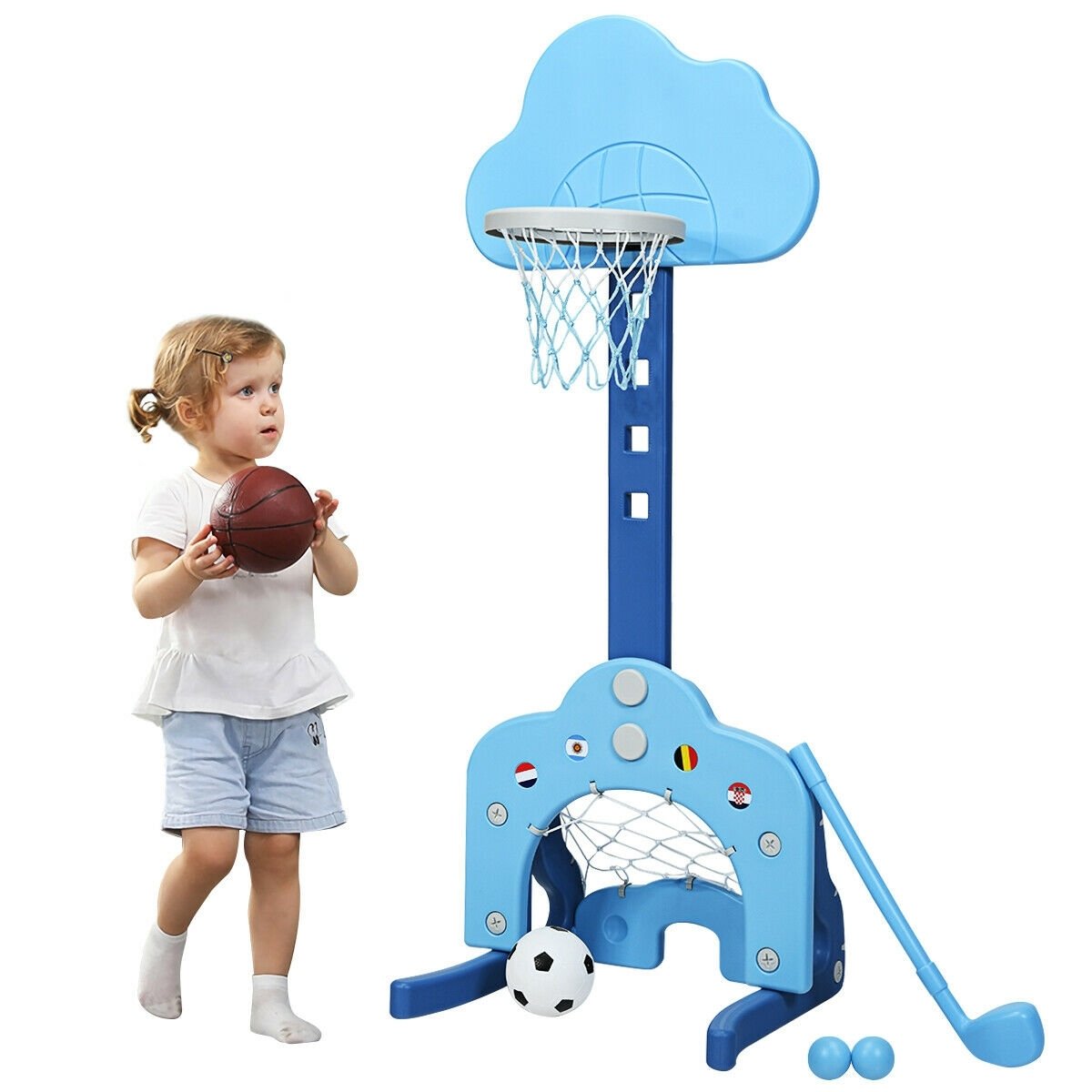 3-in-1 Kids Basketball Hoop Set with Balls, Blue Toy Sports at Gallery Canada