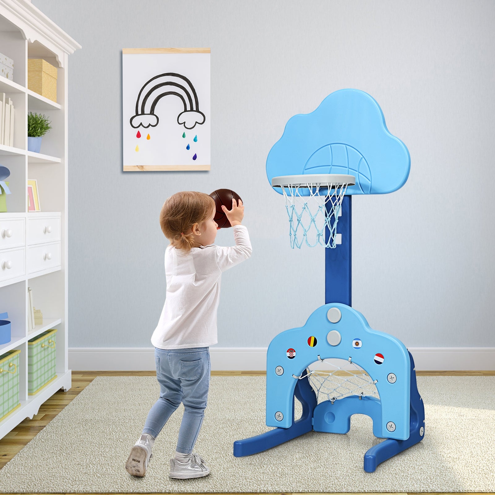 3-in-1 Kids Basketball Hoop Set with Balls, Blue Toy Sports at Gallery Canada