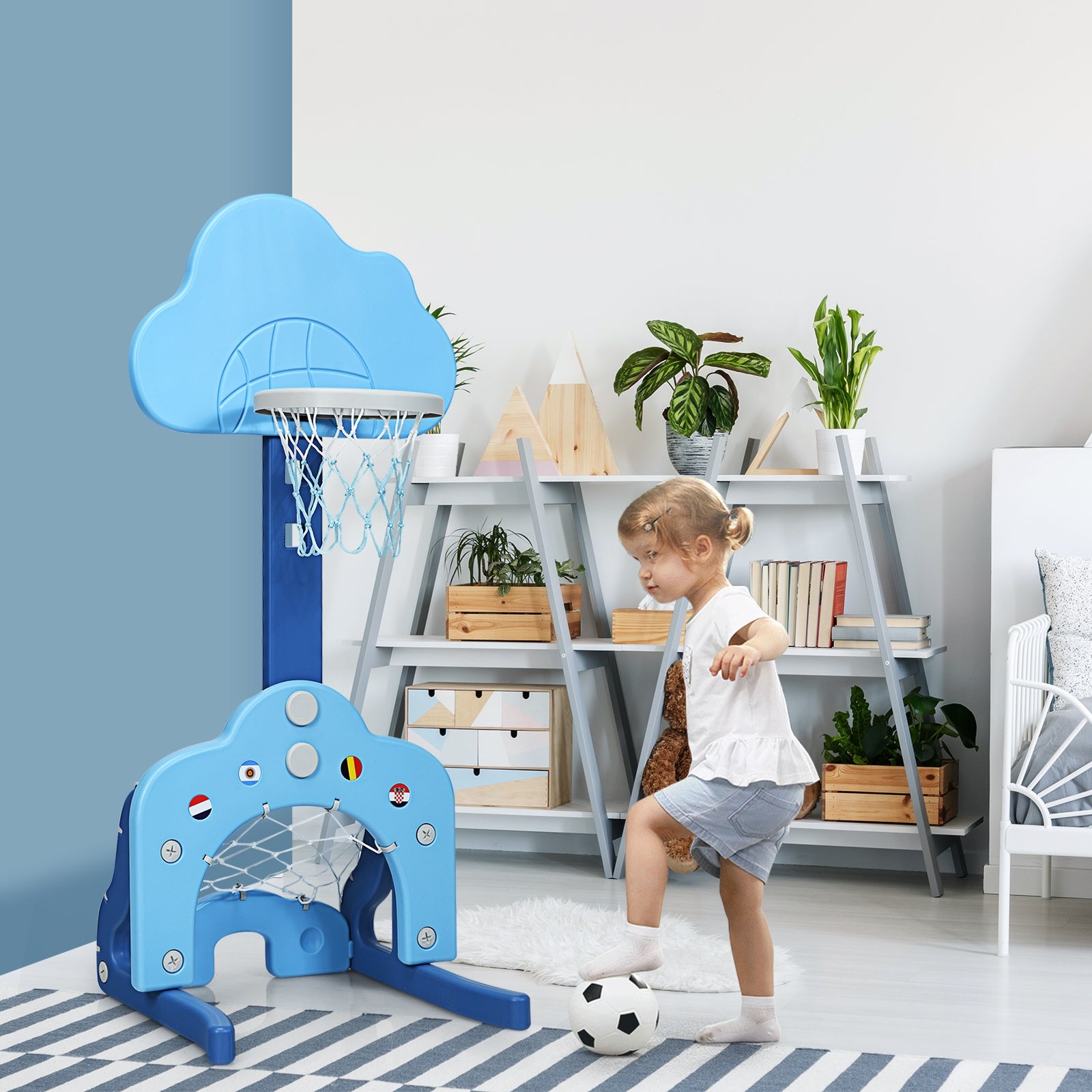 3-in-1 Kids Basketball Hoop Set with Balls, Blue Toy Sports at Gallery Canada