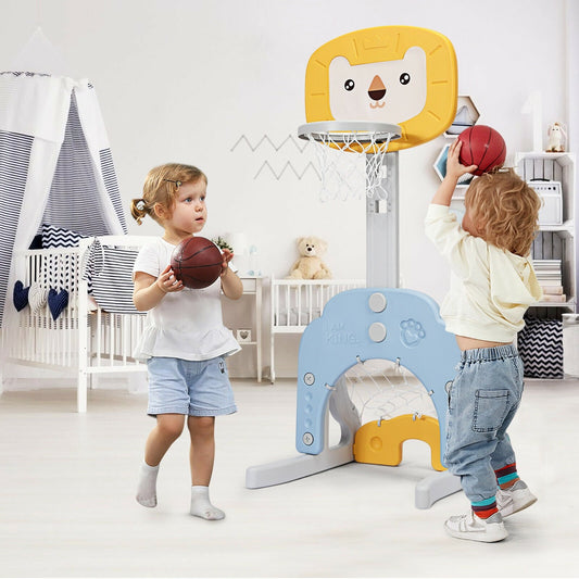 3-in-1 Adjustable Kids Basketball Hoop Sports Set, Yellow - Gallery Canada