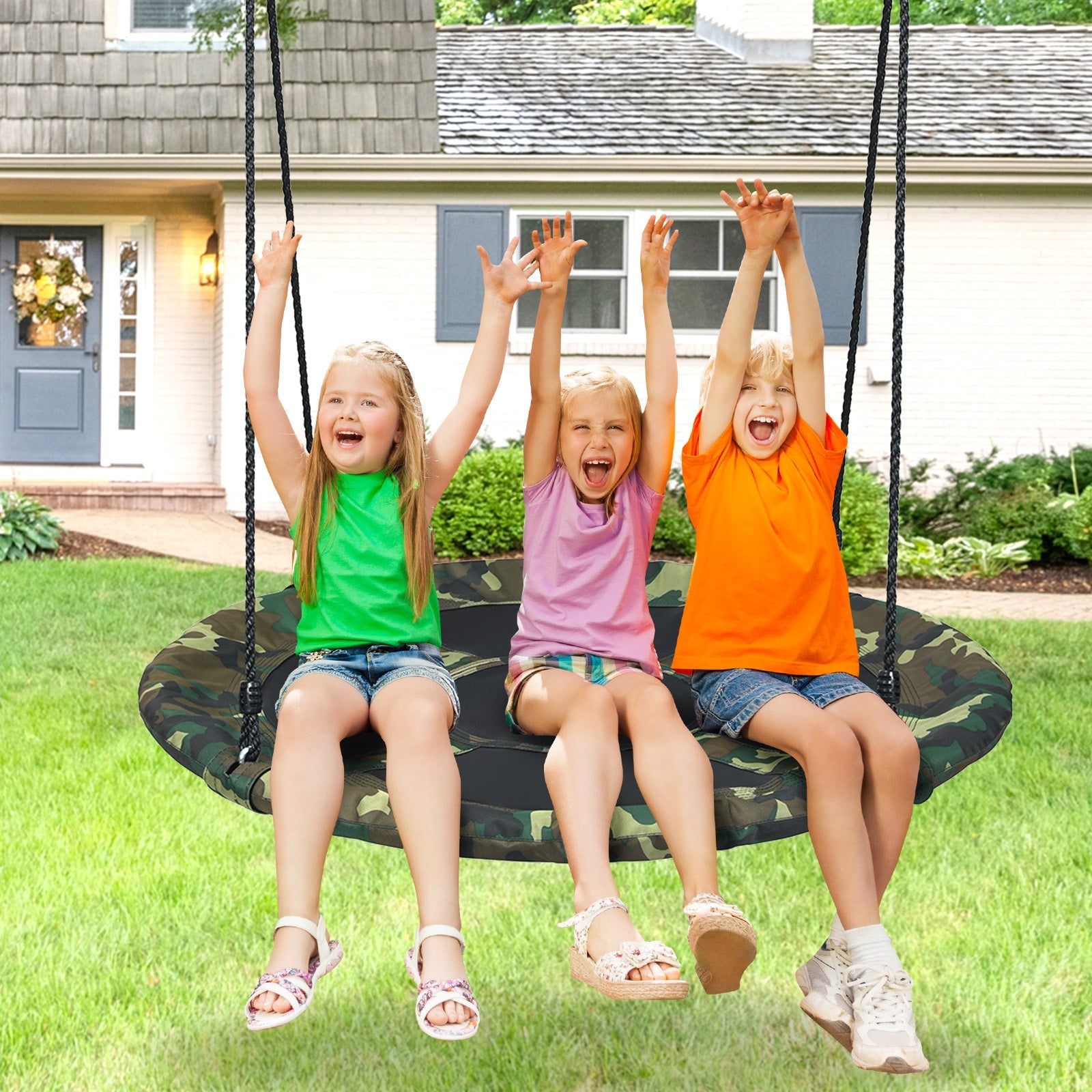 40 Inch Flying Saucer Tree Swing Outdoor Play Set with Adjustable Ropes Gift for Kids, Green Swing & Playsets at Gallery Canada