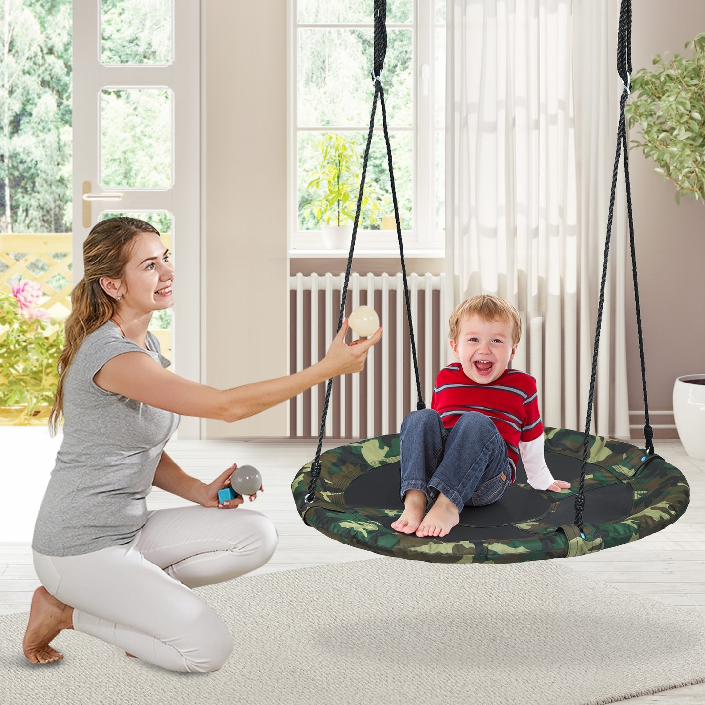 40 Inch Flying Saucer Tree Swing Outdoor Play Set with Adjustable Ropes Gift for Kids, Green Swing & Playsets at Gallery Canada