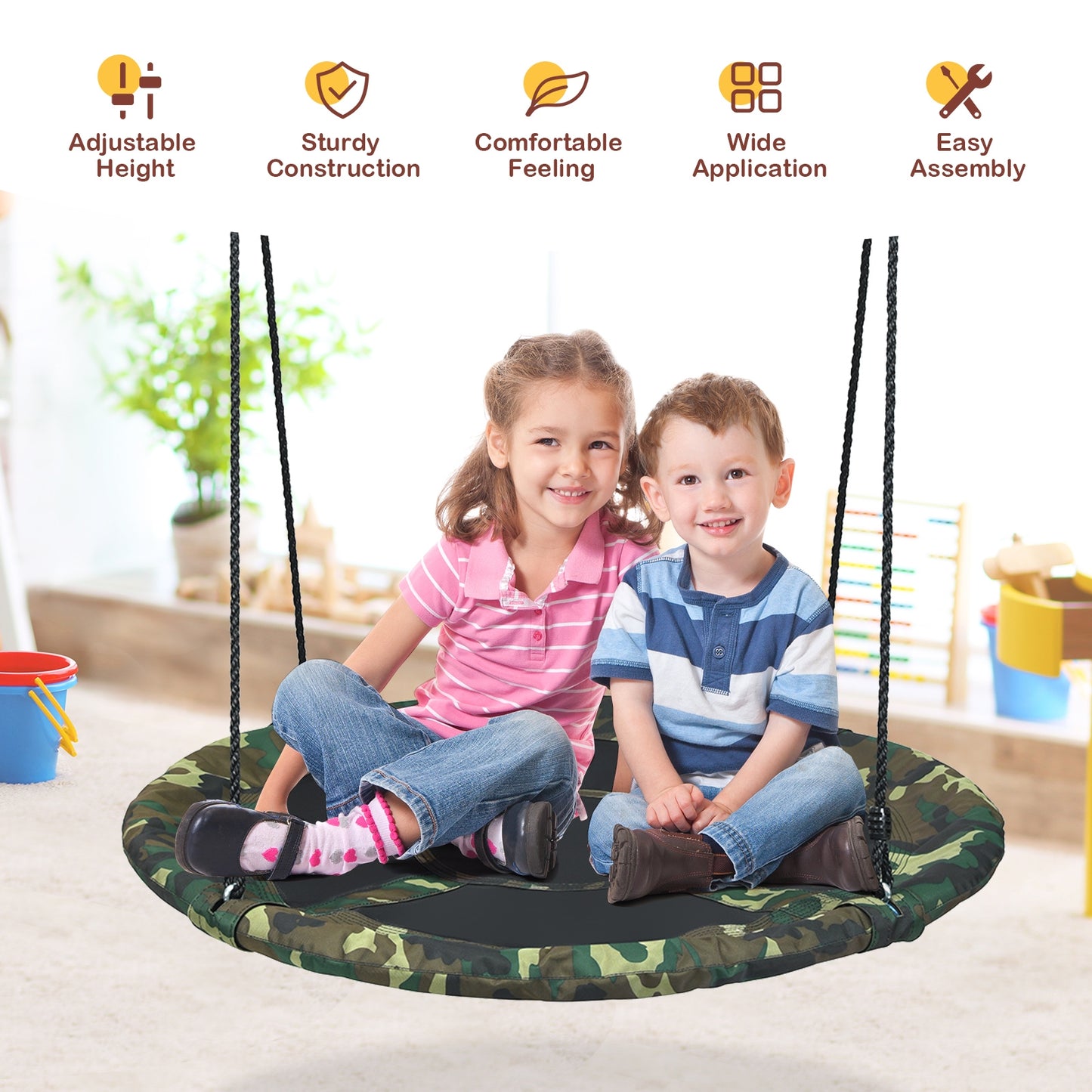 40 Inch Flying Saucer Tree Swing Outdoor Play Set with Adjustable Ropes Gift for Kids, Green Swing & Playsets at Gallery Canada