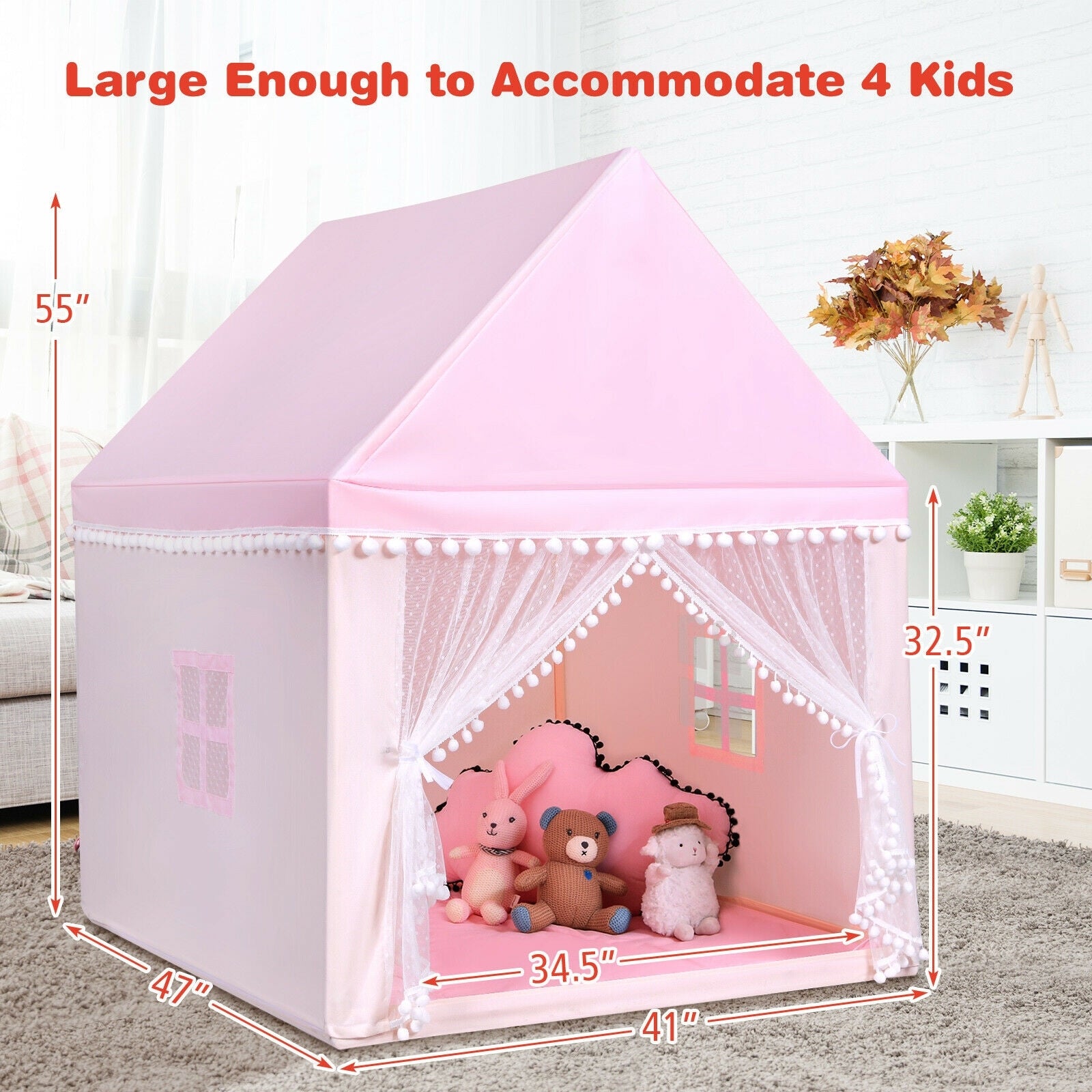 Kids Play Tent Large Playhouse Children Play Castle Fairy Tent Gift with Mat, Pink Play Tents & Playhouse at Gallery Canada
