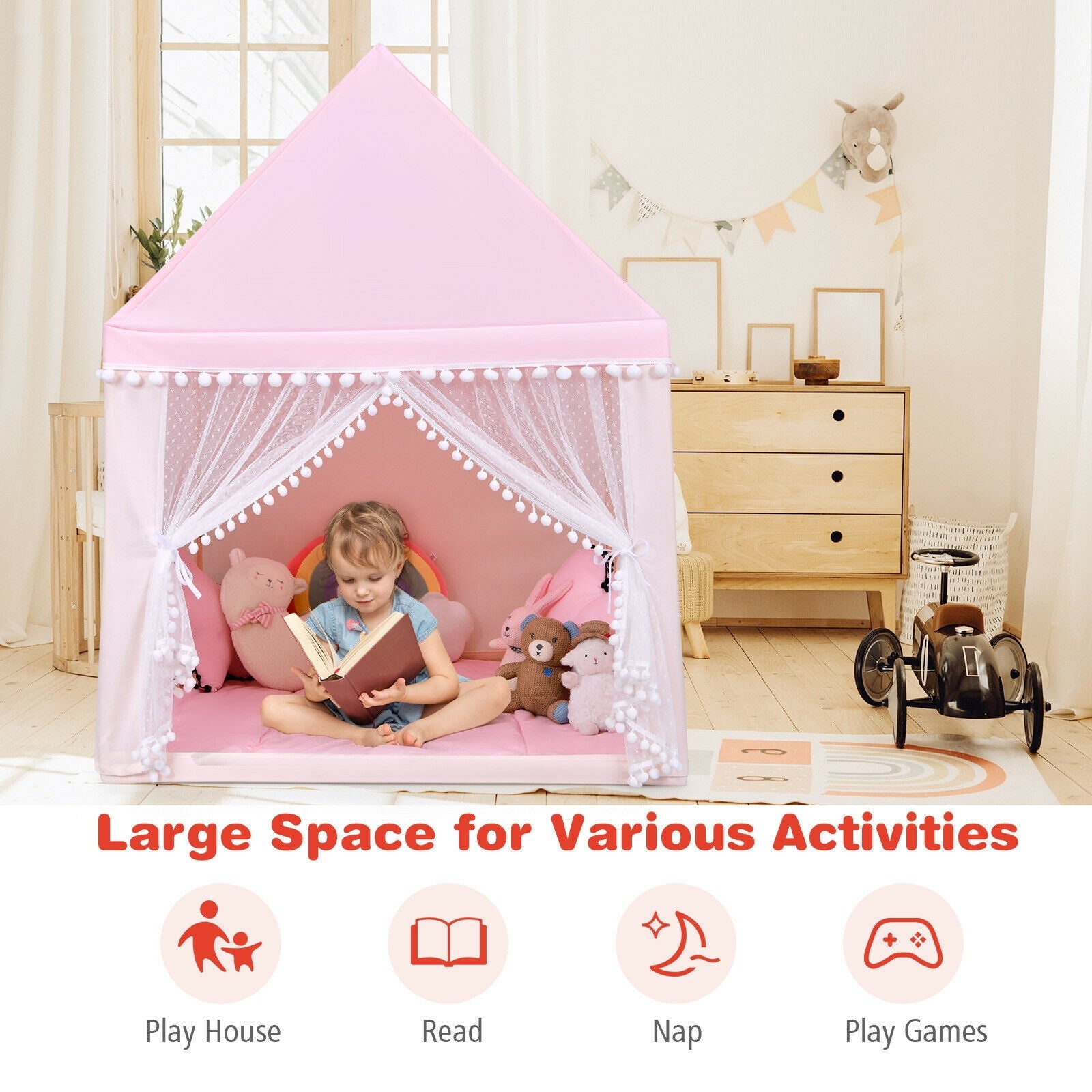 Kids Play Tent Large Playhouse Children Play Castle Fairy Tent Gift with Mat, Pink Play Tents & Playhouse at Gallery Canada