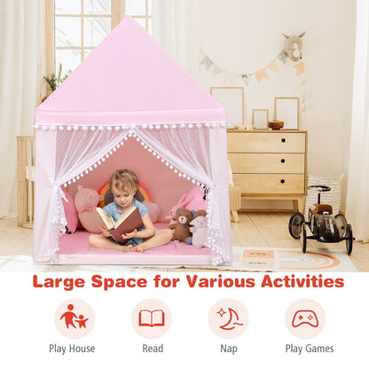 Kids Play Tent Large Playhouse Children Play Castle Fairy Tent Gift with Mat, Pink - Gallery Canada