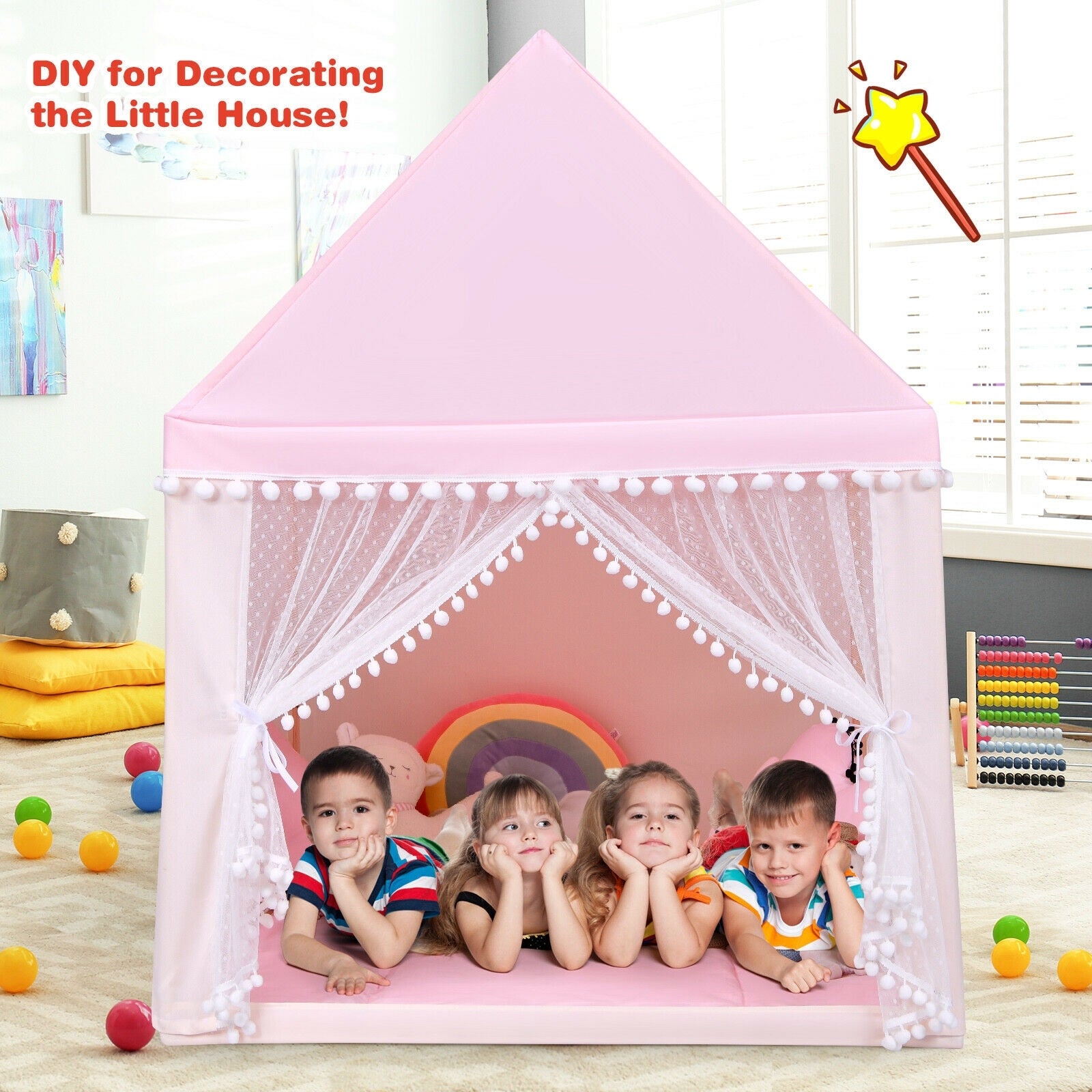 Kids Play Tent Large Playhouse Children Play Castle Fairy Tent Gift with Mat, Pink Play Tents & Playhouse at Gallery Canada