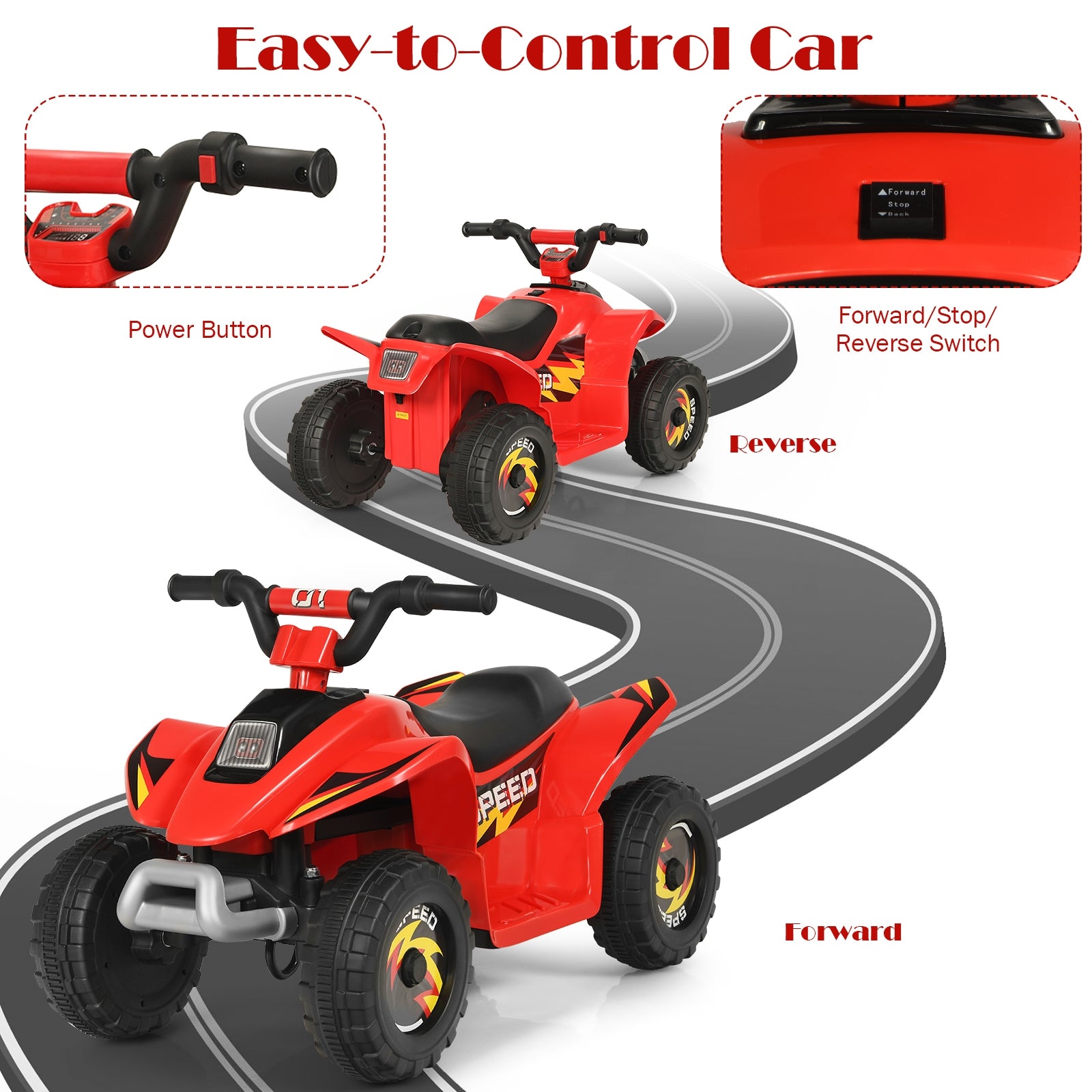 6V Kids Electric ATV 4 Wheels Ride-On Toy , Red Powered Ride On Toys at Gallery Canada