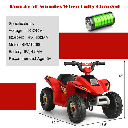 6V Kids Electric ATV 4 Wheels Ride-On Toy , Red Powered Ride On Toys at Gallery Canada