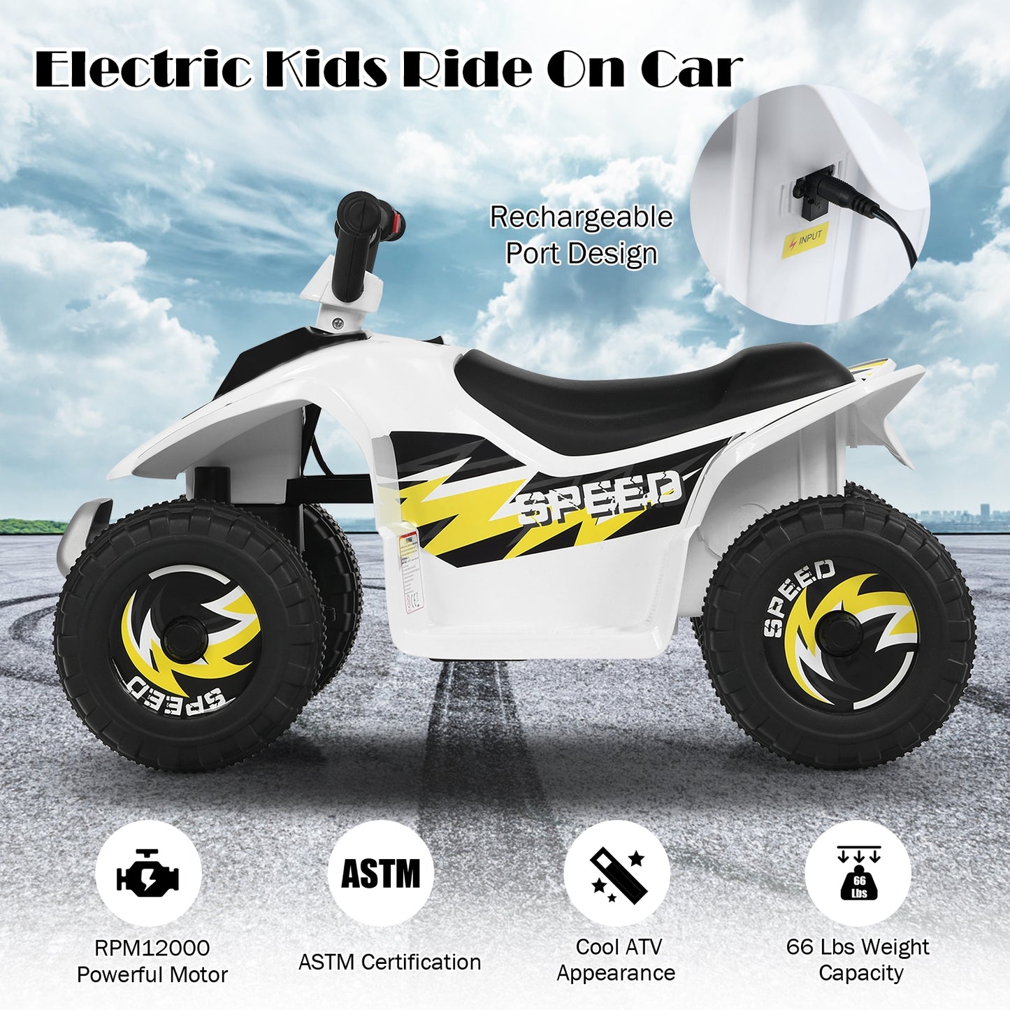 6V Kids Electric ATV 4 Wheels Ride-On Toy , White Powered Ride On Toys at Gallery Canada