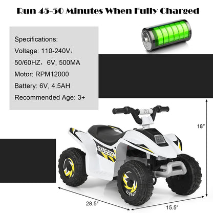 6V Kids Electric ATV 4 Wheels Ride-On Toy , White Powered Ride On Toys at Gallery Canada