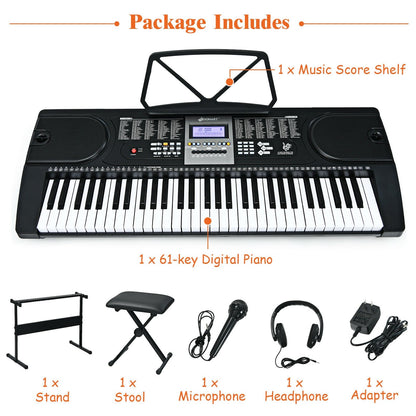 61-Key Electronic Keyboard Piano Starter Set with Stand Bench and Headphones, Black - Gallery Canada