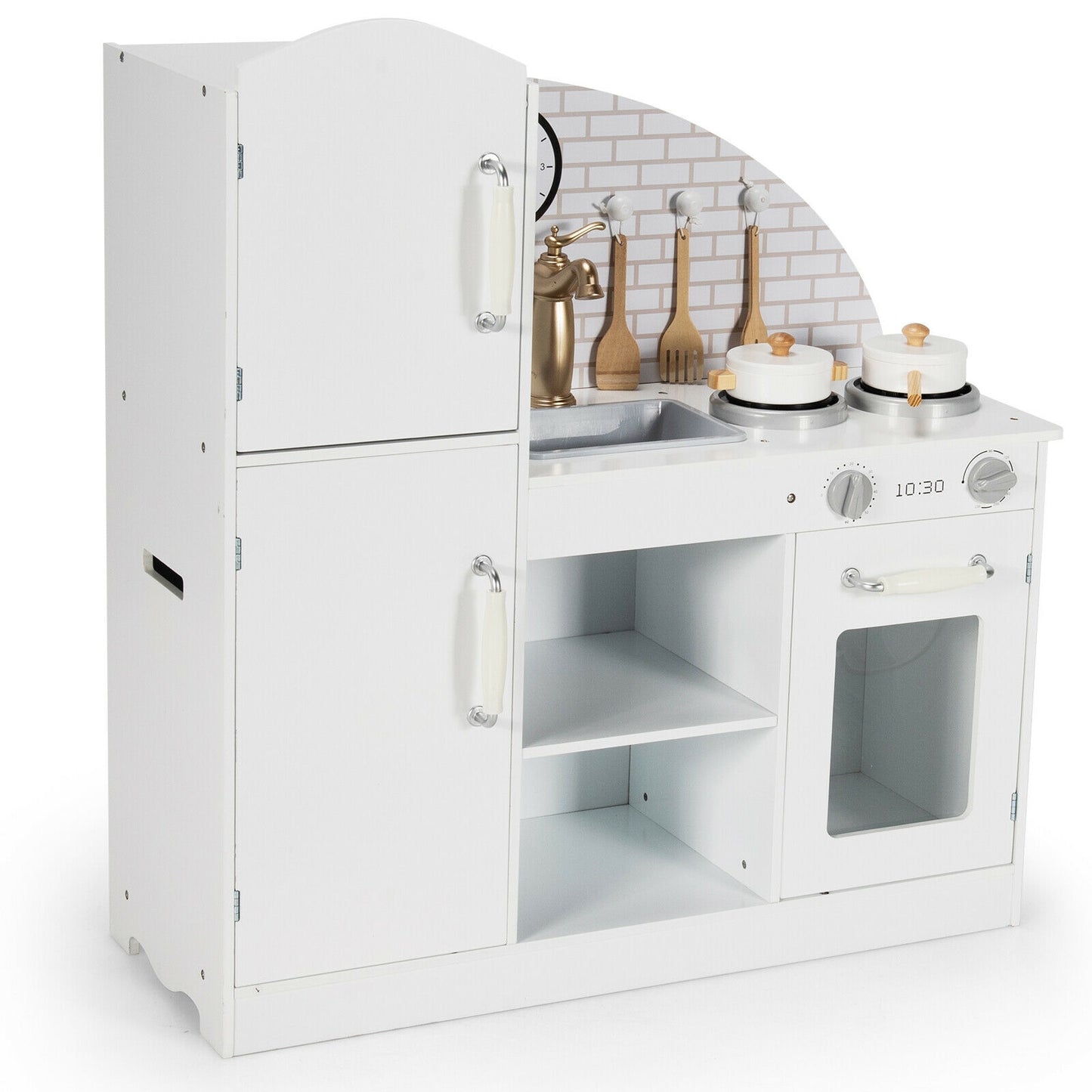 Kids Kitchen Playset Pretend Play Cooking Set with Vivid Faucet and Telephone, White Play Kitchen Sets at Gallery Canada