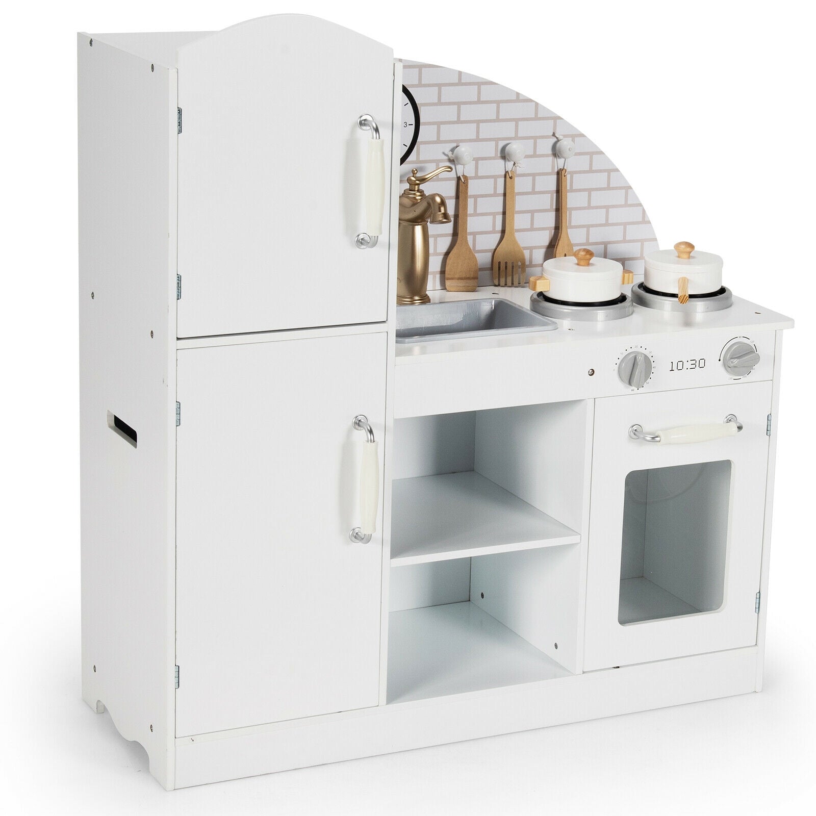 Kids Kitchen Playset Pretend Play Cooking Set with Vivid Faucet and Telephone, White Play Kitchen Sets at Gallery Canada