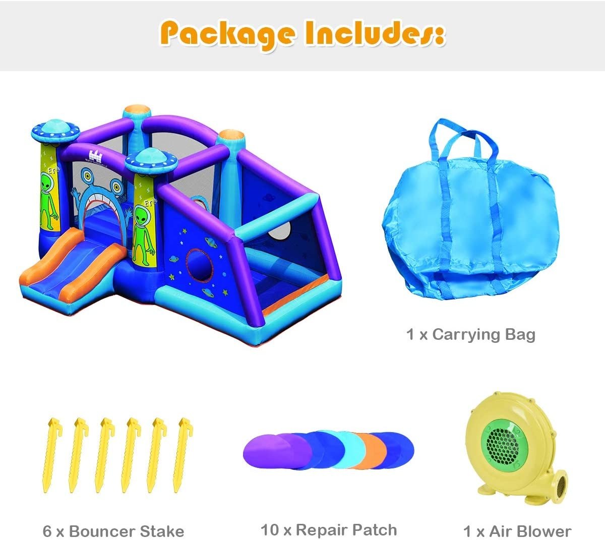 Inflatable Alien Style Kids Bouncy Castle with 480W Air Blower, Multicolor - Gallery Canada