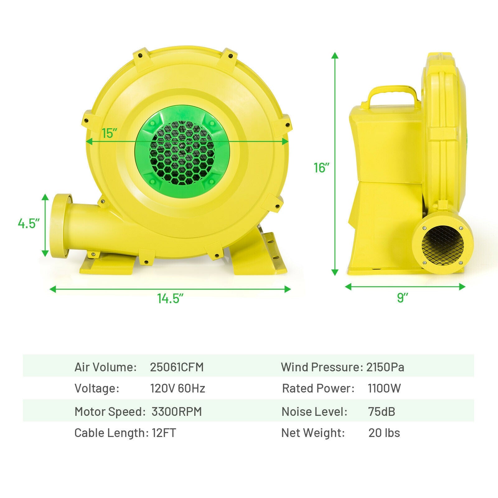 1100W Air Blower Inflatable Blower for Inflatable Bounce House, Yellow Air Blowers at Gallery Canada