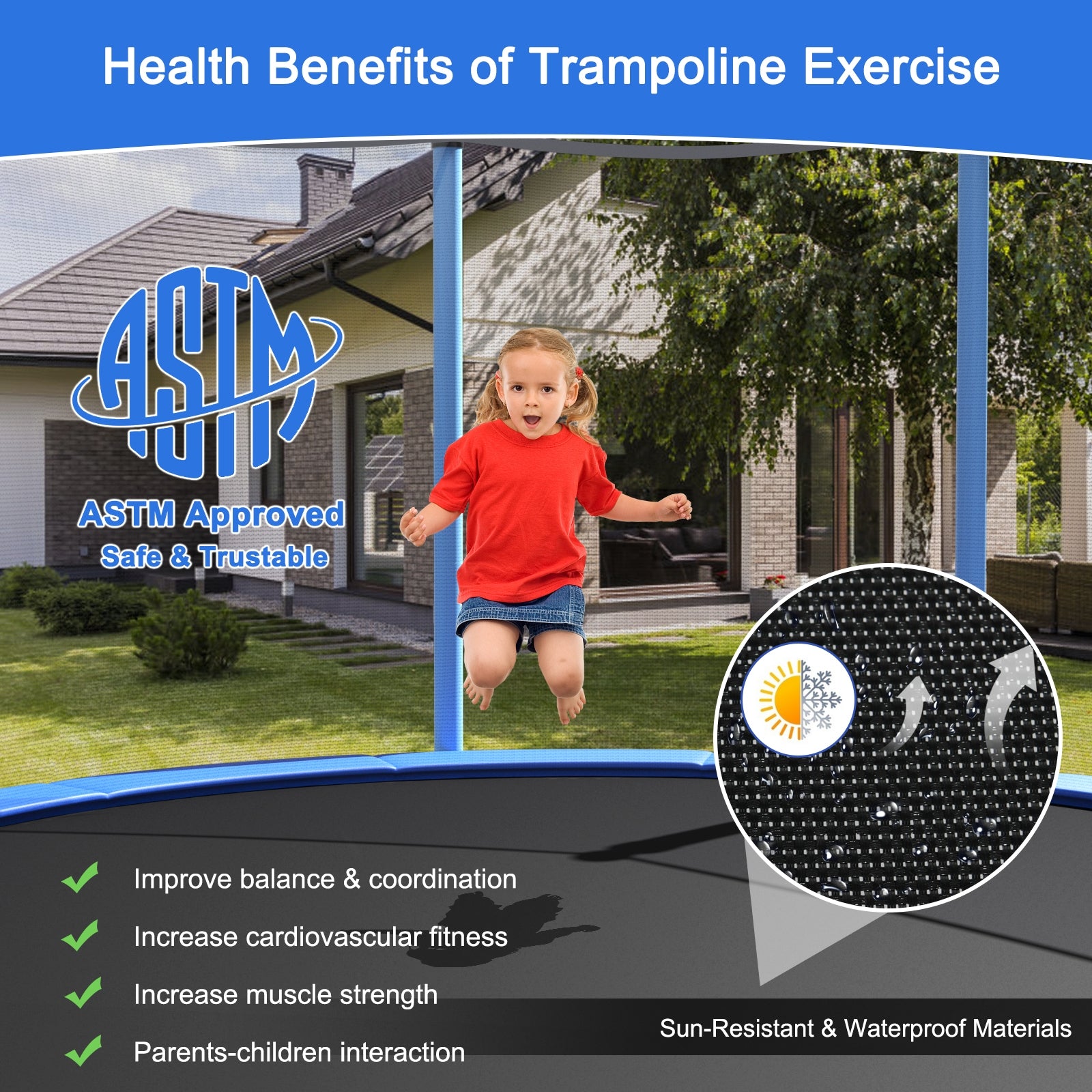 Outdoor Trampoline with Safety Closure Net-16 ft, Blue Trampolines at Gallery Canada