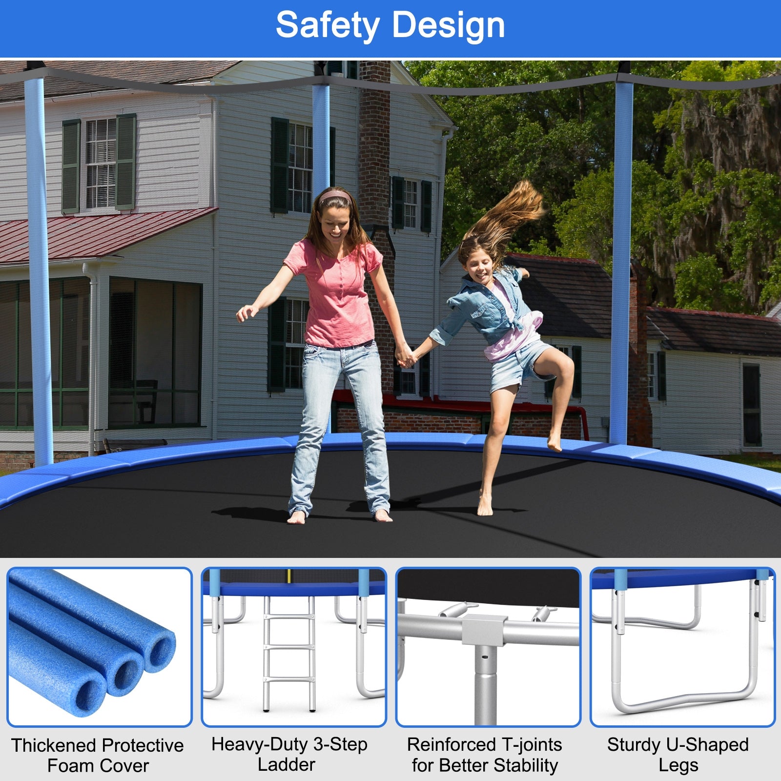 Outdoor Trampoline with Safety Closure Net-16 ft, Blue Trampolines at Gallery Canada