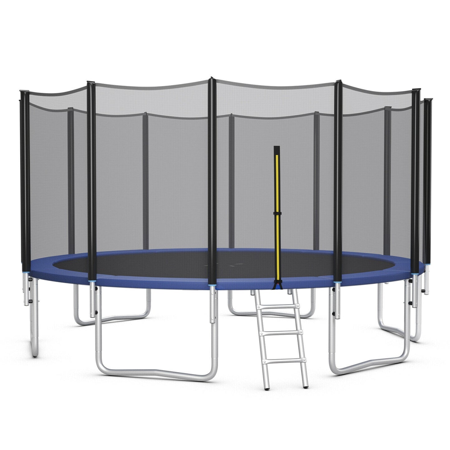 8 Ft Outdoor Trampoline, With Safety Net And Ladder, Black
