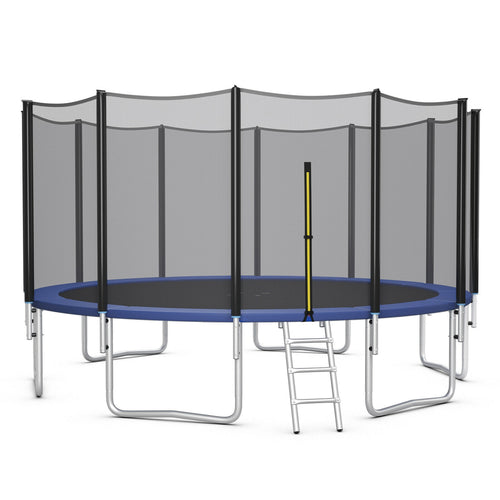 8 Ft Outdoor Trampoline, With Safety Net And Ladder, Black